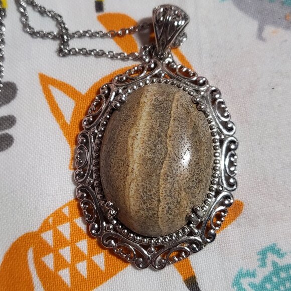 Picture Jasper Pendant Stainless Steel Necklace - Picture 1 of 8